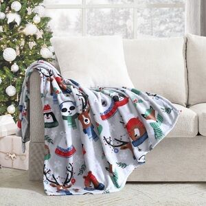 Festive Gray Holiday Throw Blanket
